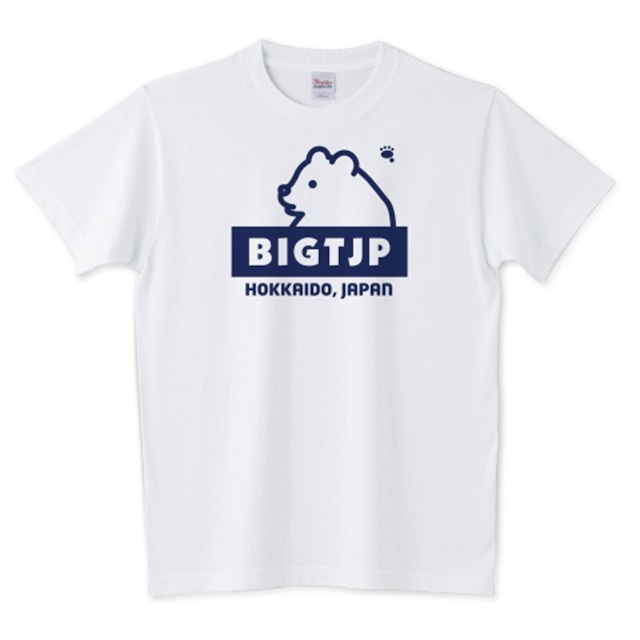 新作！BIGTJPヒグマくんロゴTシャツネイビー 5.6oz　ホワイト＜英語ロゴ＞