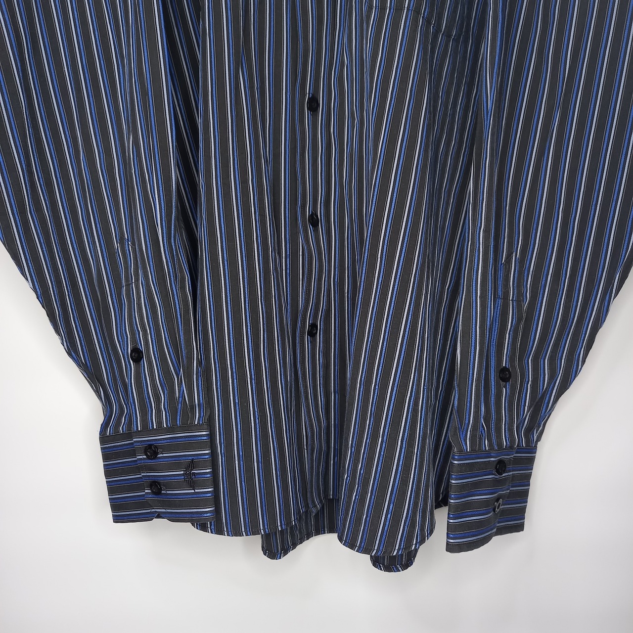 ジョルジオ・アルマーニ　ストライプ　シャツ　刺繍ロゴ　オーバーサイズ　金タグ　黒