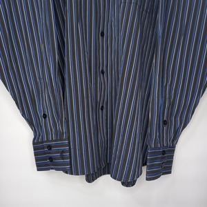 ジョルジオ・アルマーニ　ストライプ　シャツ　刺繍ロゴ　オーバーサイズ　金タグ　黒