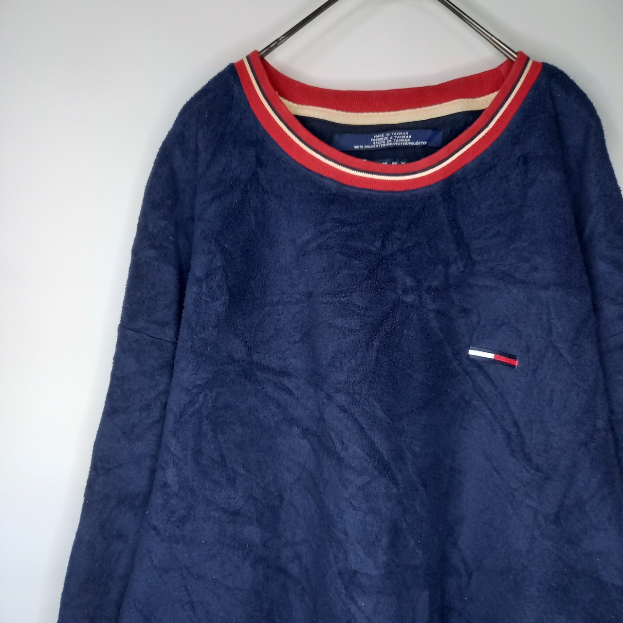 90s　トミー　TOMMY　フリース　トレーナー　プルオーバー　刺繍　ネイビー　XL