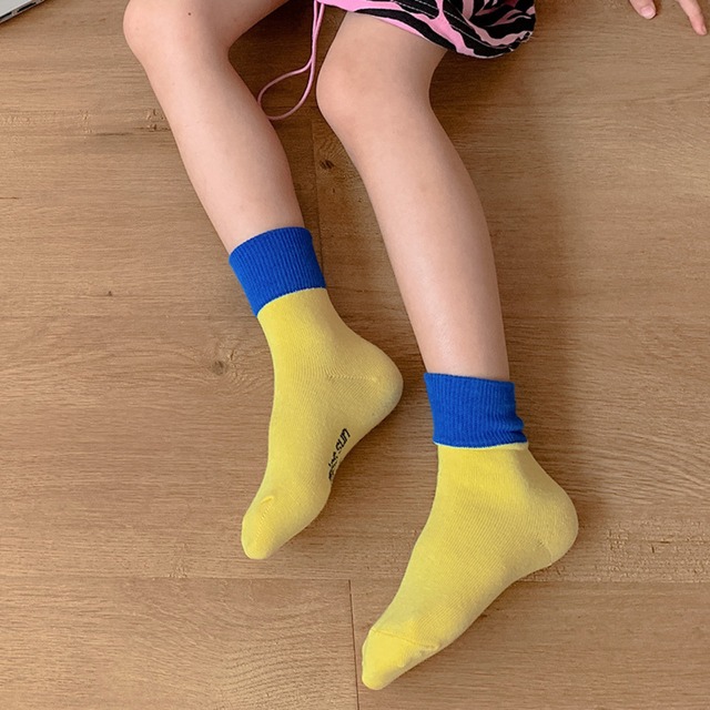 【即納】バイカラーとボーダーのショートソックス 5足セット