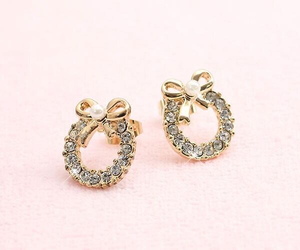 サークルとパール×リボンのピアス♪チタンポスト