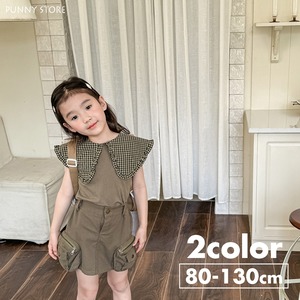 《取寄》 チェック柄ビッグカラーリブトップス （全２色） ADBB 2024夏 韓国子供服 大きな襟 Tシャツ カットソー 女の子