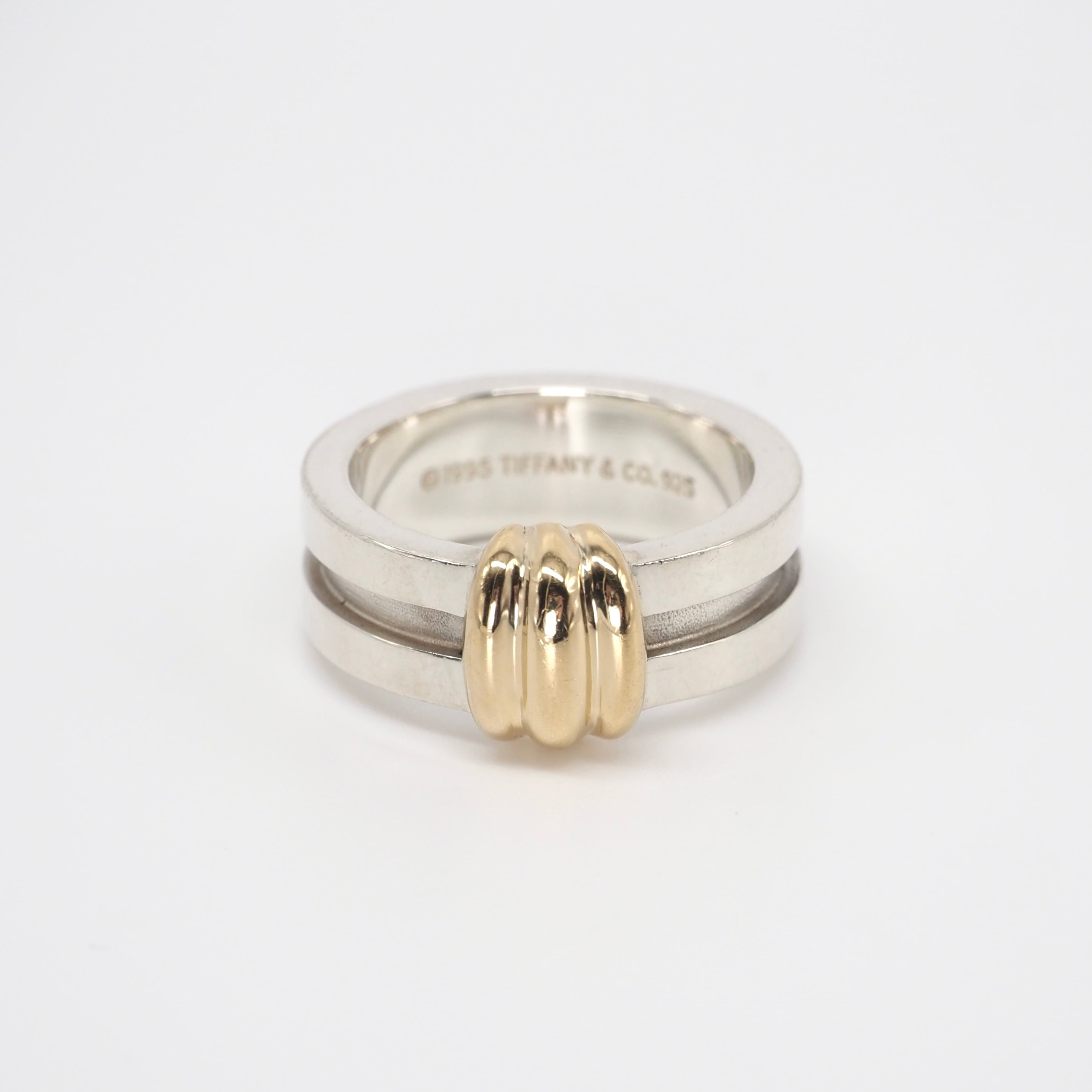 Tiffany&Co. 約13号 グルーヴド コンビ リング K18 シルバー925 ティファニー