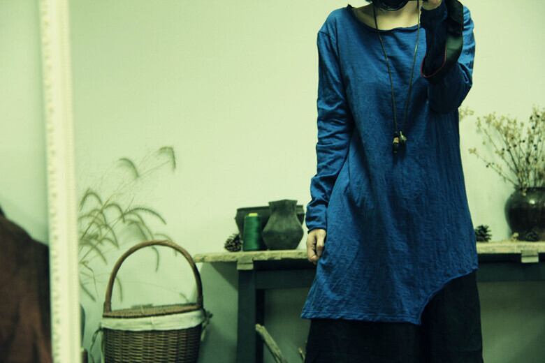 スタイルニットアシンメトリーTシャツ ロング コットン Yiranxuaディースワード61660075525