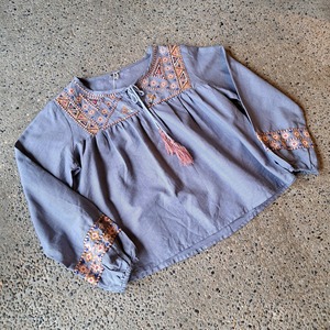 ノーカラー エスニックデザインスモック used [303086]