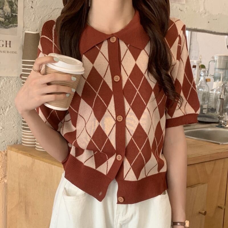 カーディガンセーター レディースサマー薄手スタイルカラークロップドトップス 夏物 YY-ファッション87999794783