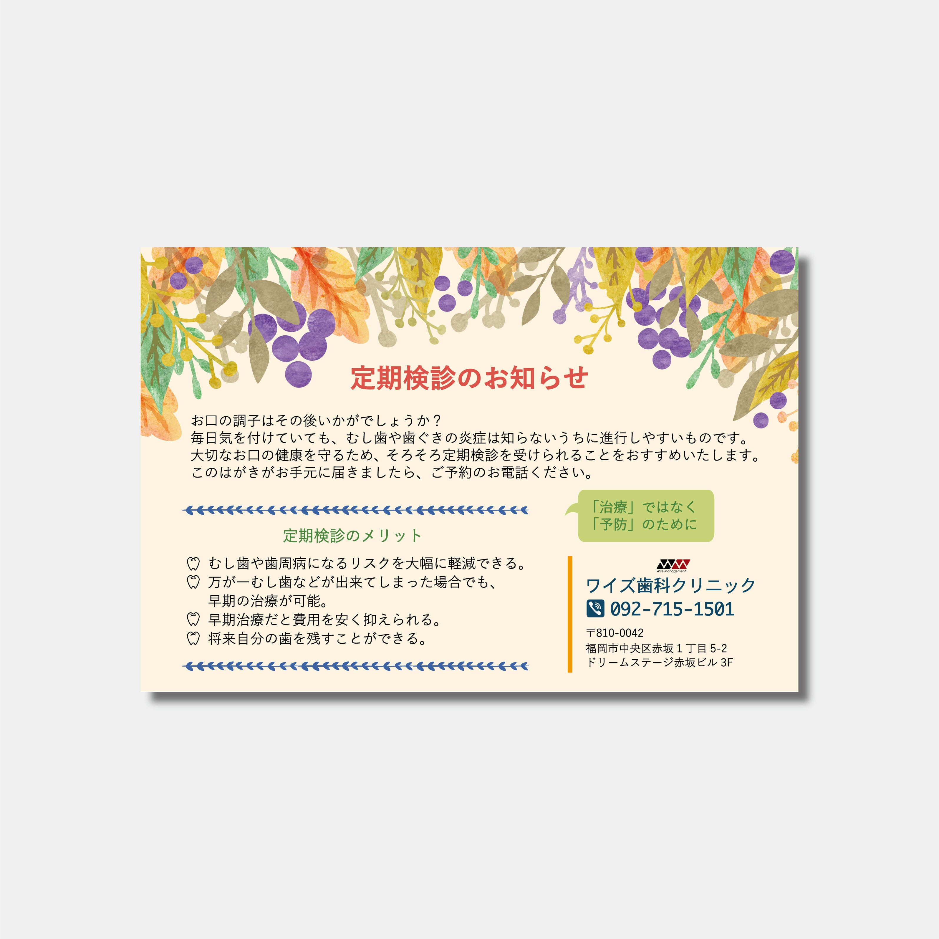 リコールハガキ 定期検診のご案内 DS-202 (100枚セット)