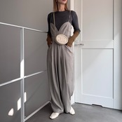 ピンストライプキャミall in one/グレージュ