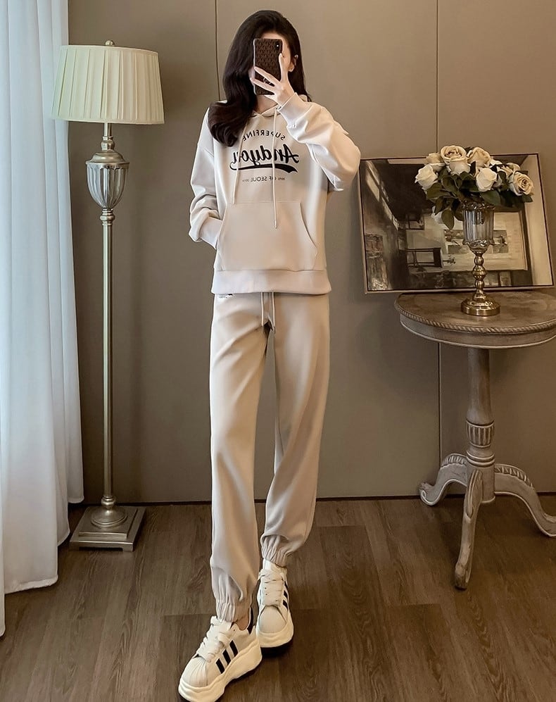 ホワイト】セットアップ スウェット フーディ パーカー ジョガーパンツ