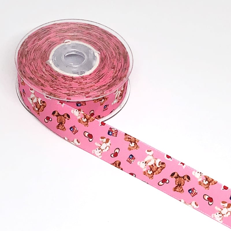 25mm幅 6m】くま＆白くま アニマル プリント サテンリボン セット