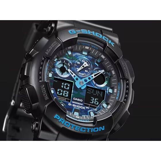 カシオ G-SHOCK GA-100CB-1AJF [BIG CASE] ブルー カモフラージュ柄