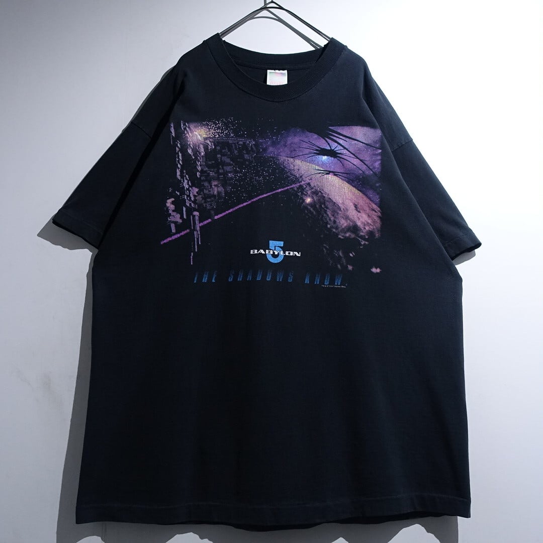 90s "Babylon 5" Black Sci-Fi Drama Graphic Print T-Shirt