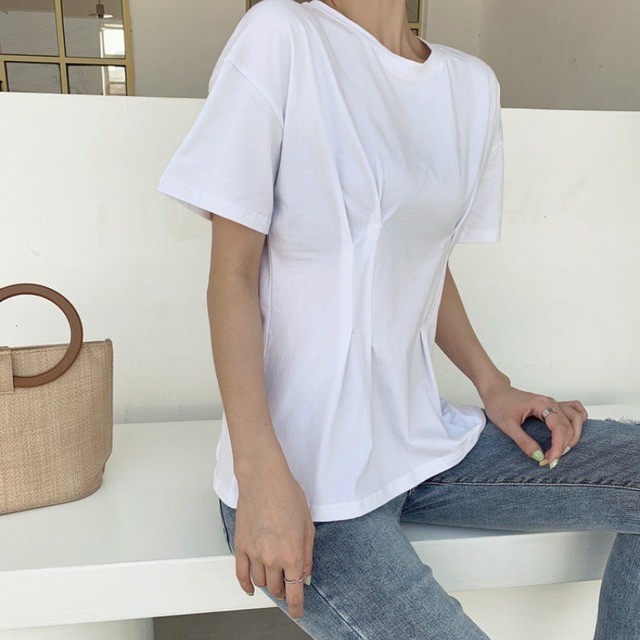 Pintuck peplum short Sleeve T-Shirt ◆2color　204727