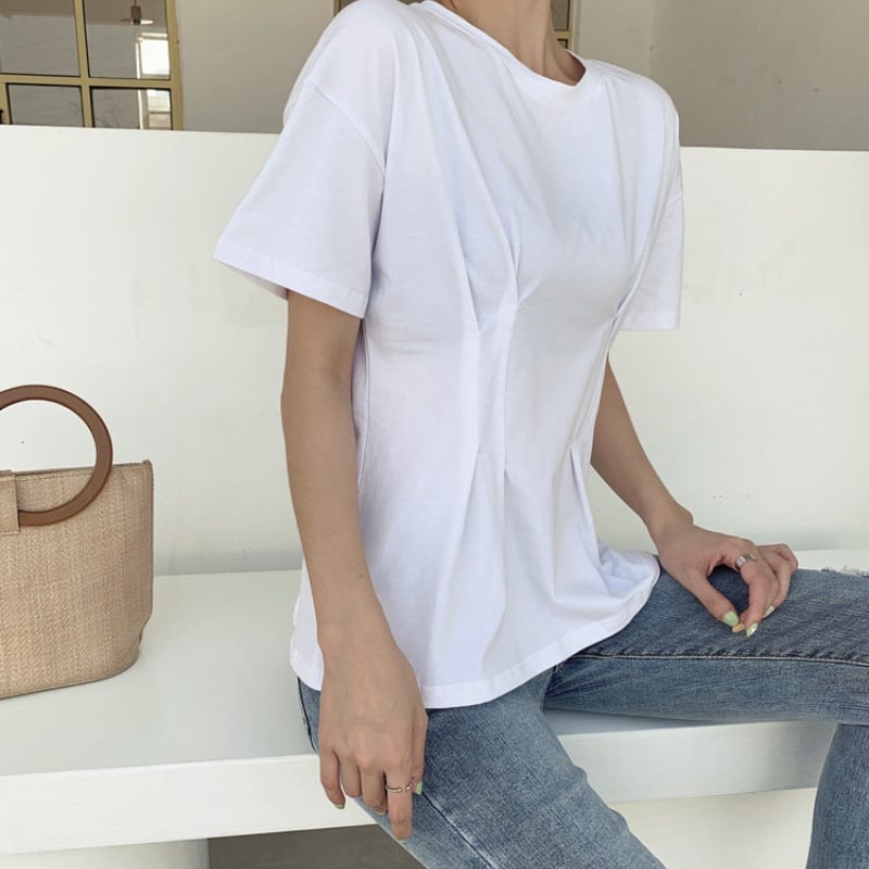 Pintuck peplum short Sleeve T-Shirt ◆2color 204727