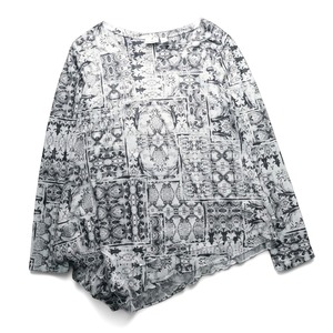 Vintage graphic pattern asymmetry long sleeve cut-sew