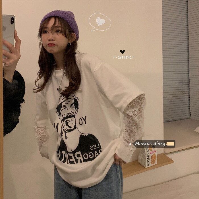 ホワイトシャツ オータムウィンタースタイルカラールーズトップス ロング 秋物 冬物 Tシャツ モンロー81807953640