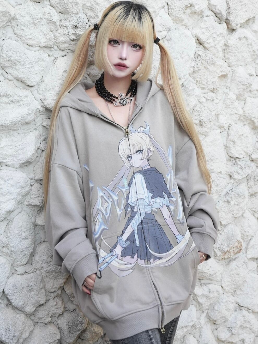 LOVE KILLER】Killer moon warrior graphic zip hoodie by Yoshito