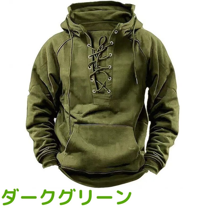 パーカー フーディー メンズ レースアップ プルオーバー