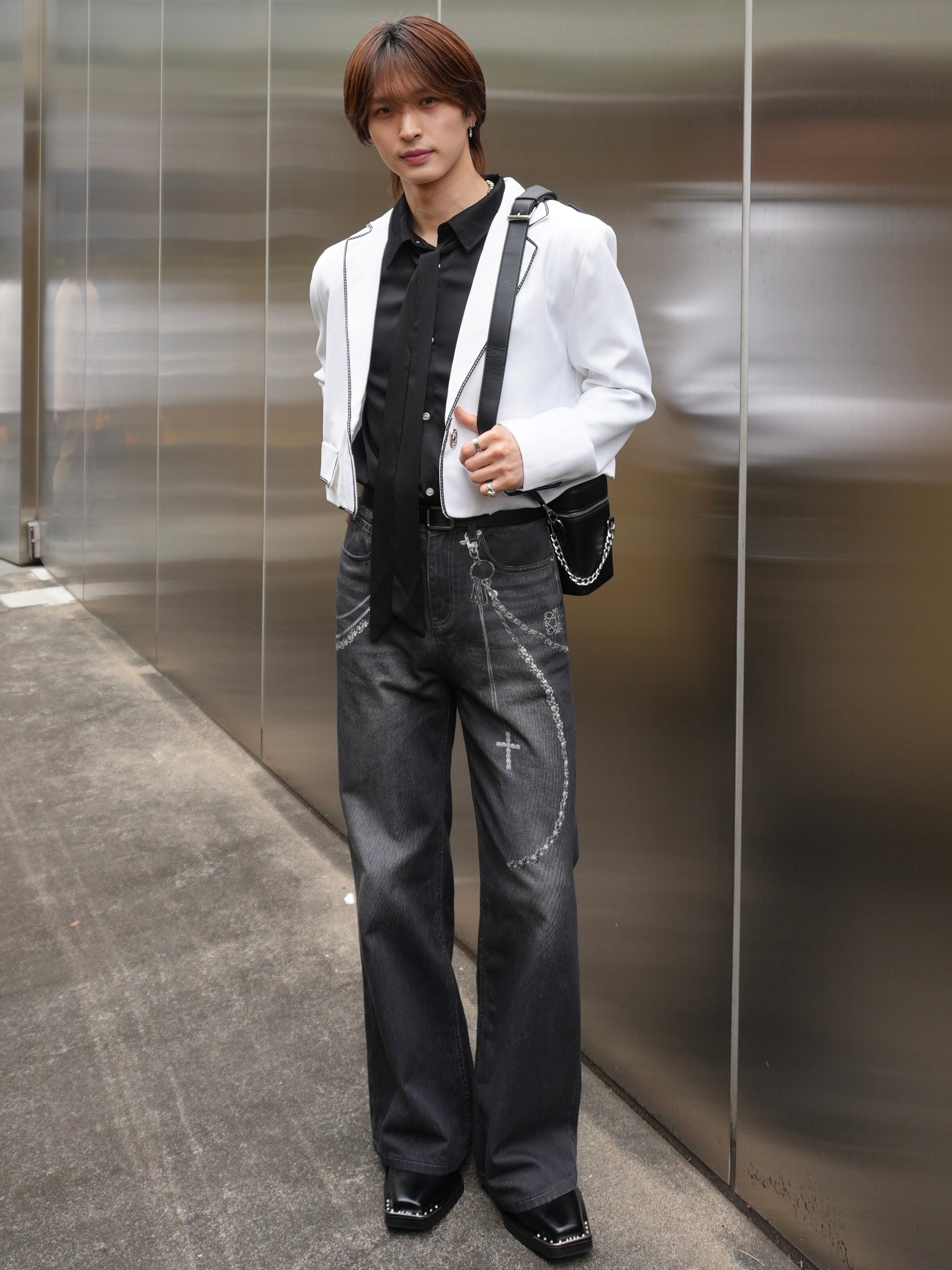 ALUDE SELECT】collar stitch snap button short jacket（2color