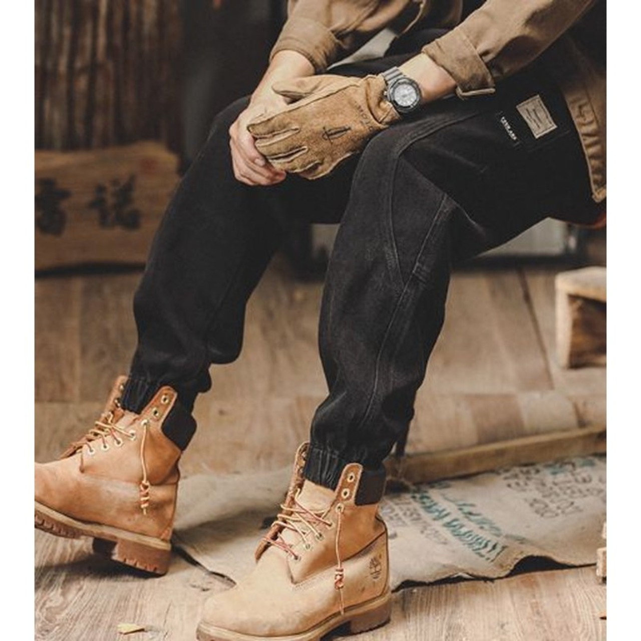 Patchwork Denim Tapered Pants ◇2color H0792