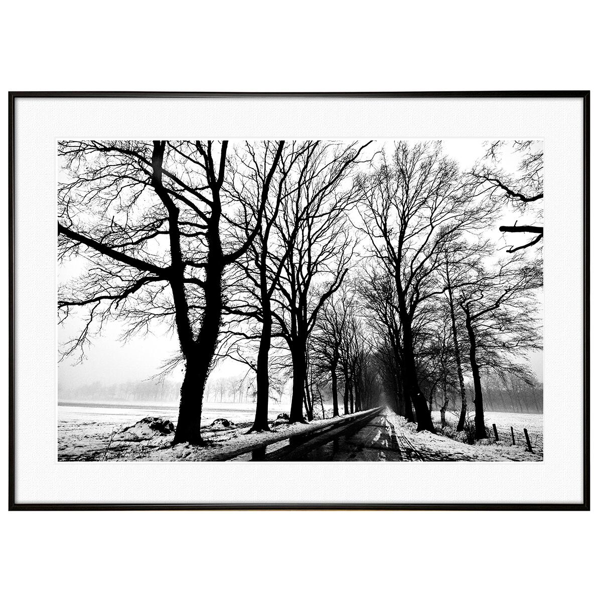 冬写真 winterroad インテリア モノクロアートポスター額装 AS1249