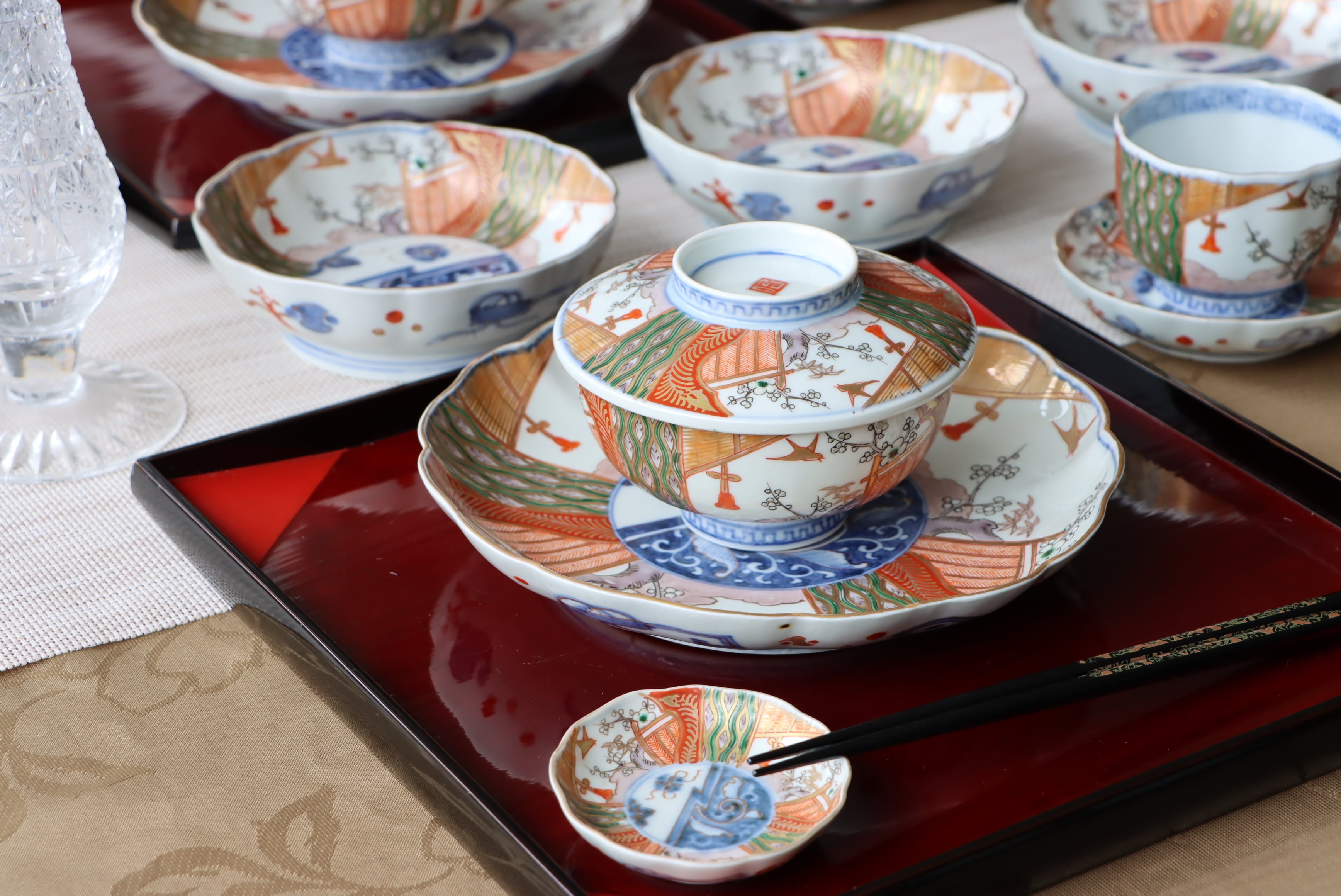 伊万里焼 色絵 花鳥文 中皿 七寸 通りもの/Imari medium size plate