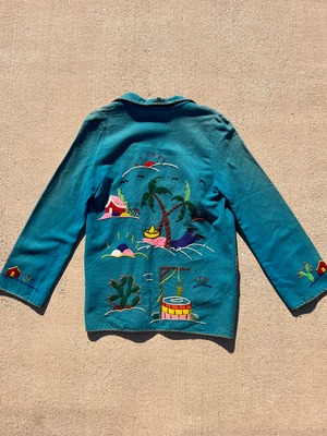 Vintage Mexican Turquoise Blue Jacket  / ヴィンテージ メキシカン ウール ジャケット 刺繍