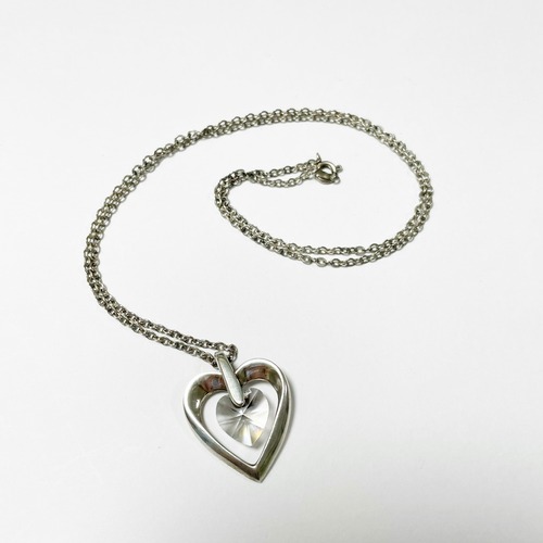 Vintage Sterling Double Heart Pendant Necklace