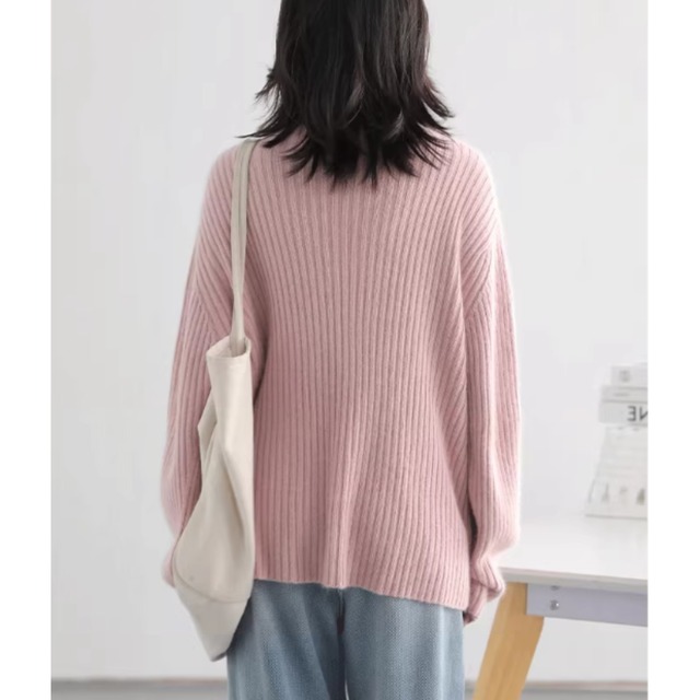 【長袖オーバーサイズリブ編みニット 】P02157