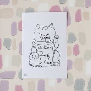 一筆書きの招き猫（ポストカード）3枚セット