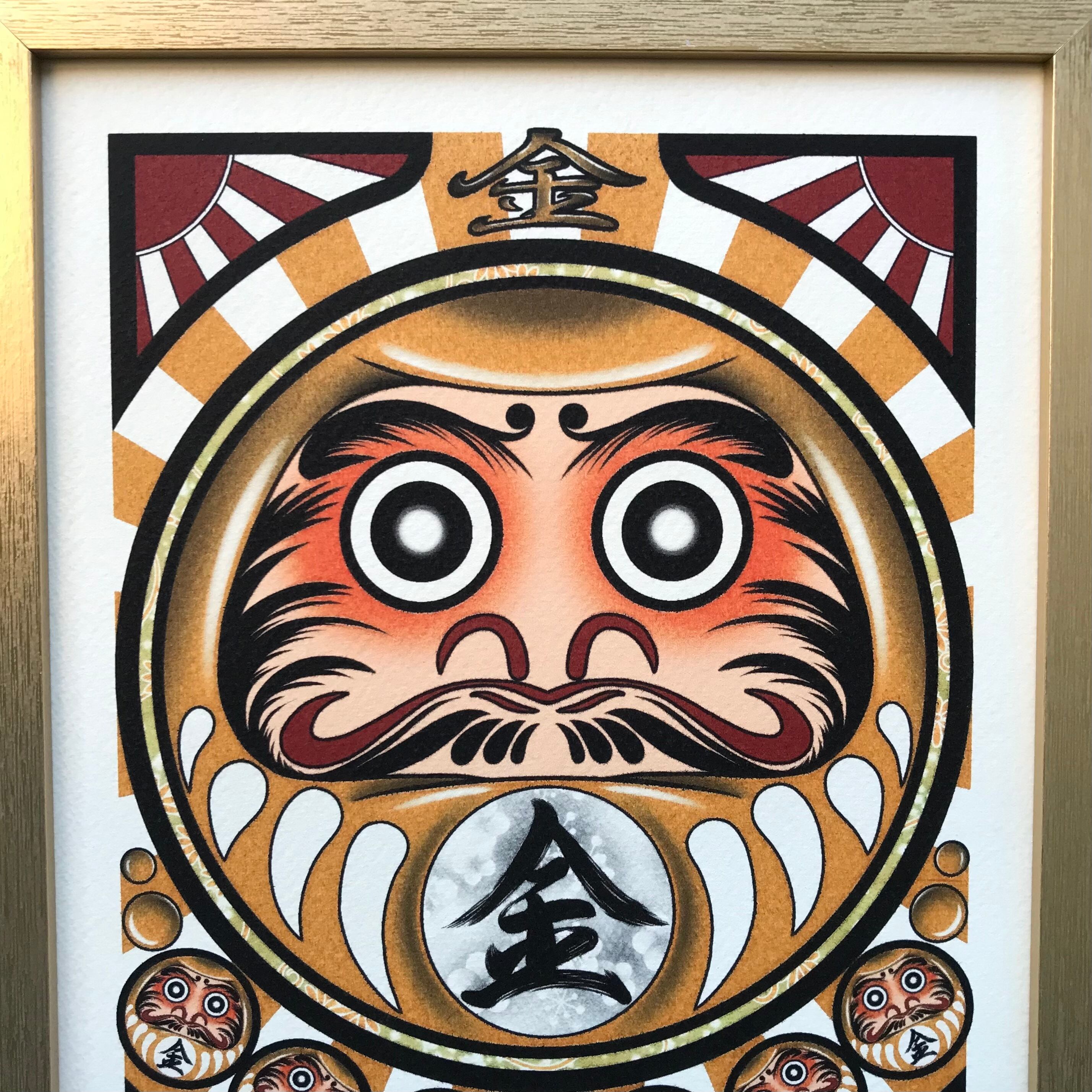 尾九 開運イラスト 金福ダルマ 七転び八起き サイズ 金色フレーム qcomic 尾九 開運イラスト 金福ダルマ 七転び八起き サイズ 金色フレーム qcomic