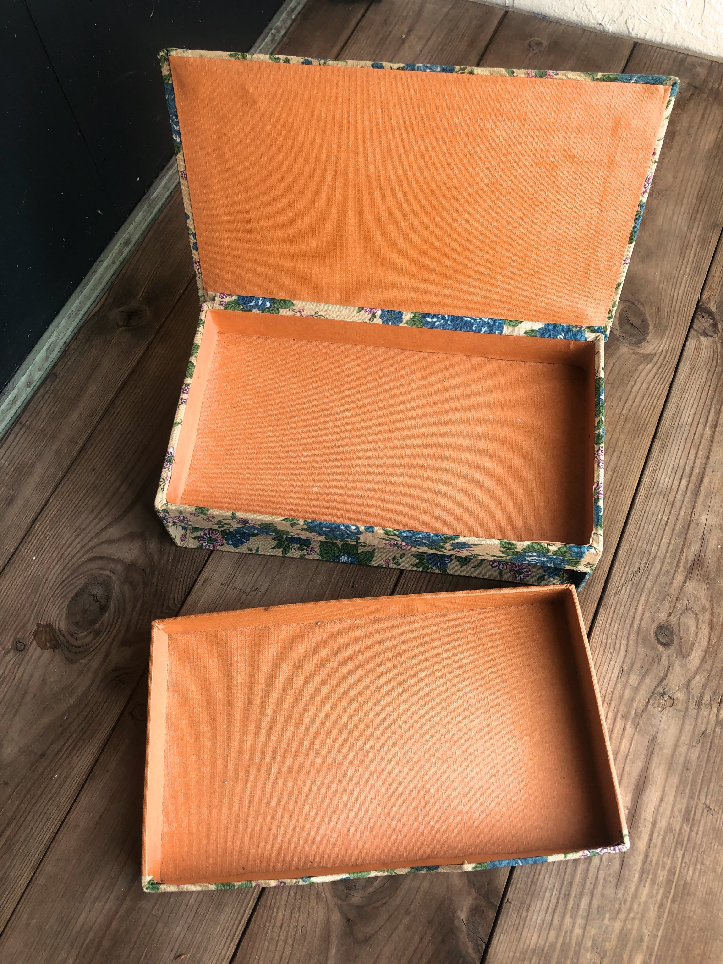 ブルー 花柄 カルトナージュ 引き出し付き | Brocante de La Cocotte