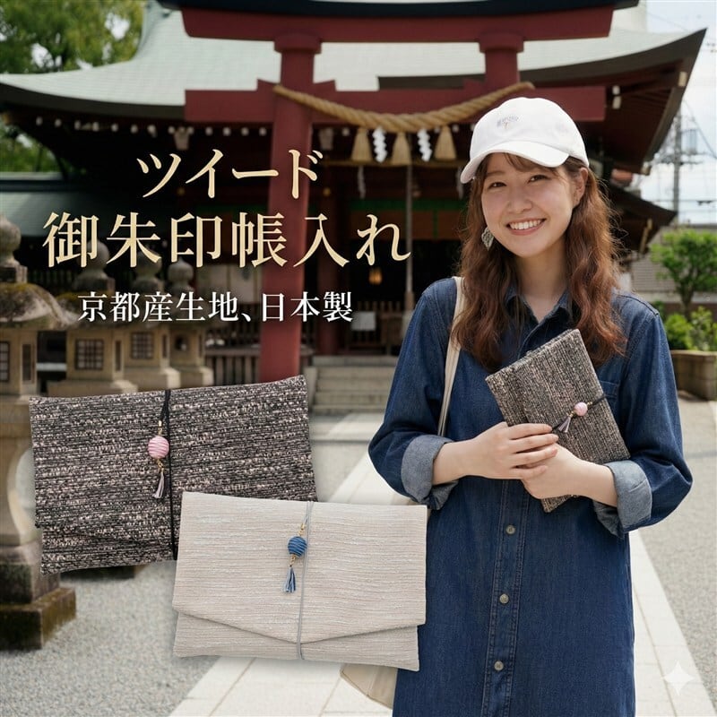 御朱印帳入れ 2冊 ツイード 日本製（おしゃれ・大判ケース）