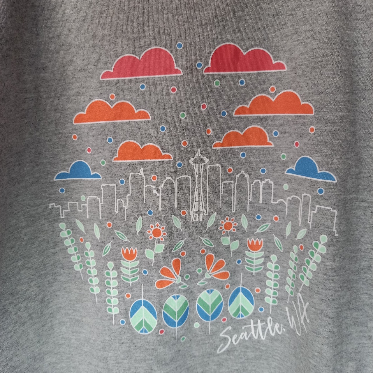 ヘインズ　クルーネック　プリントTシャツ　半袖　花柄　グレー　S