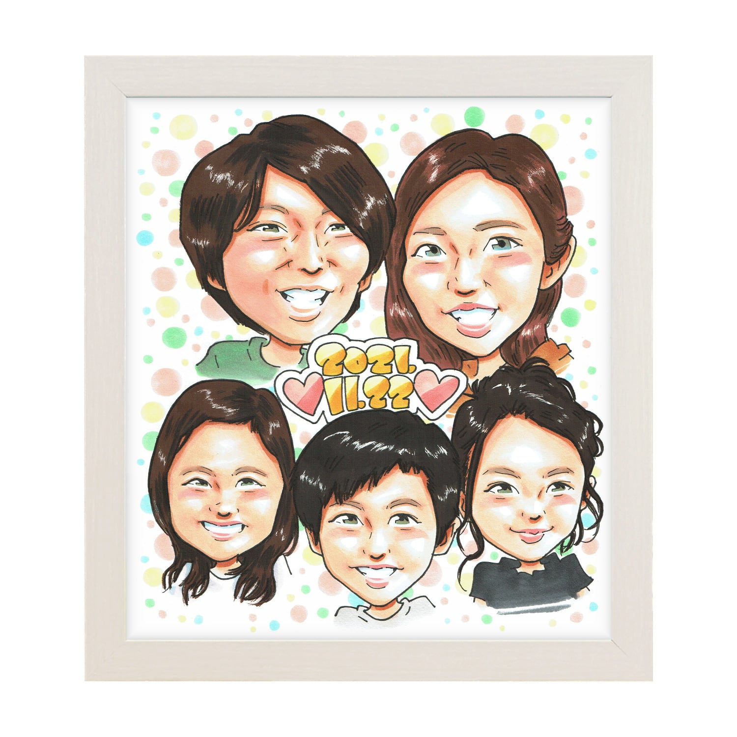 家族 似顔絵 記念日 プレゼント 5人 両親 子供 孫 記念品｜写真から