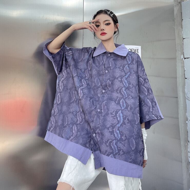 スタイルプリント柄シャツ サマールーズカジュアルトップス 大きめサイズ かわいい 夏物 ケッペル2523177689