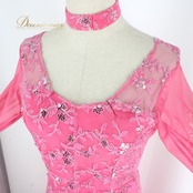 社交ダンス 衣装 prima boutique プリマブティック ドレス ワンピース スタンダード ピンク系 シルバー系 スタンダードドレス スパンコール 花柄 レース 長袖 チョーカー ダンスパーティー パーティドレス ステージ衣装 発表会 デモ 準正装 カラードレス エレガント 気品