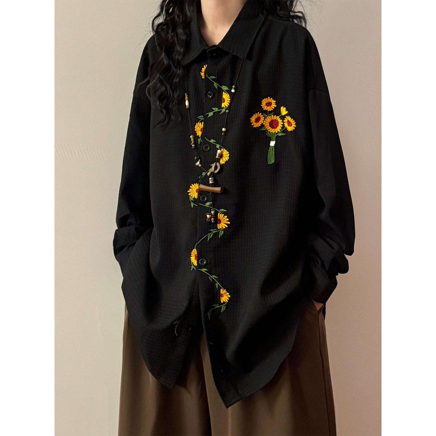 ♥向日葵刺繍シャツ！【UATONLINEシリーズ】☆シャツ☆ ユニセックス