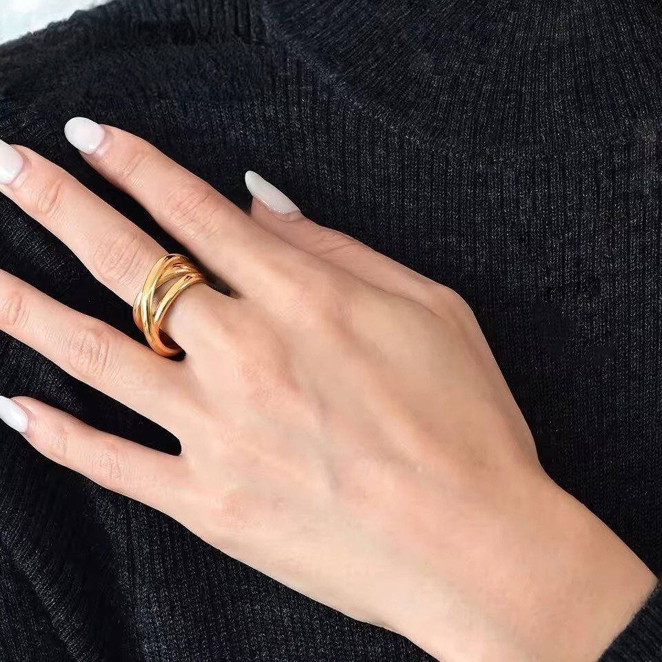 金アレ対応 クロスデザインオープンリング(0614)