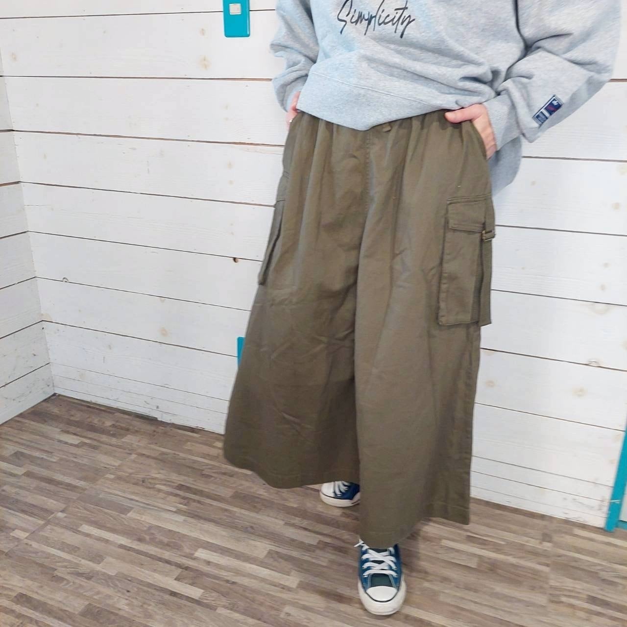 ヘリンボーンツイル製品染サイドポケットスカート　A1920