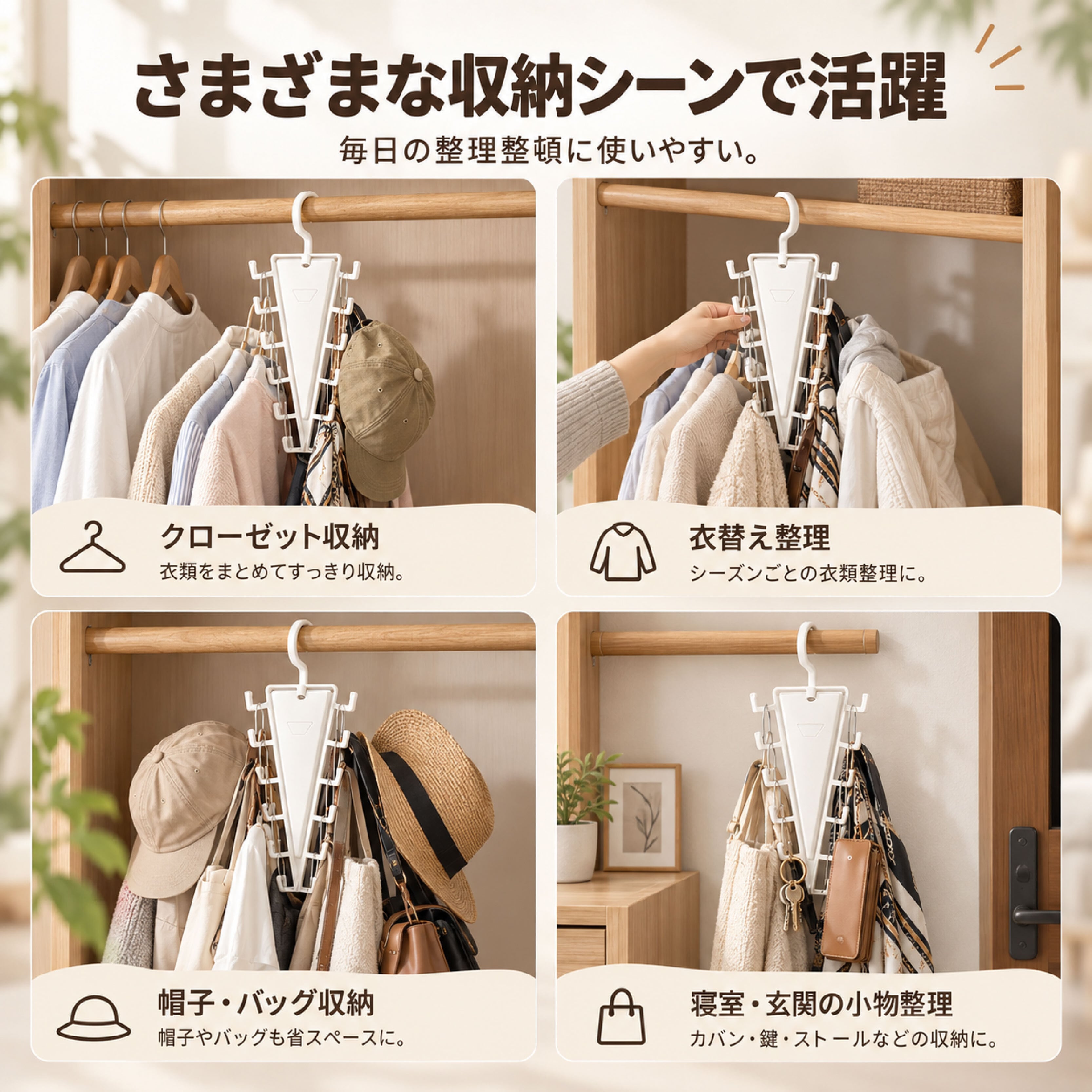 ビッグサイズ　プッシュピン型洋服ハンガー SQ 1047 . V字型多連ハンガー 3個セット 12か所フック 衣類収納