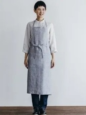fog linen work リネンフルエプロン グレーホワイトストライプ