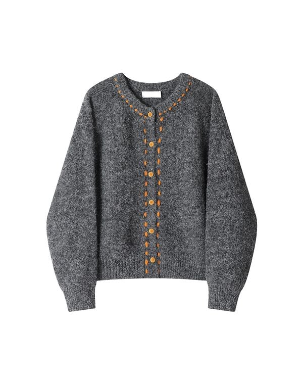 Contrast stitch knit cardigan ◇3color TH3652