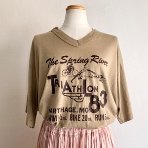 1980s Brown Triathlon Pepsi Print V-Neck T Shirt