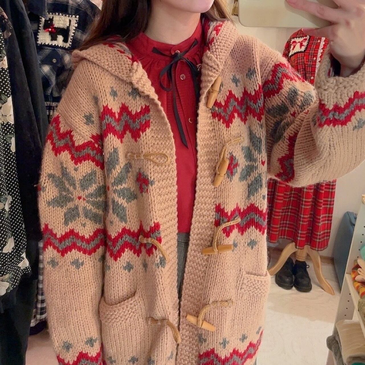 snowflake cowichan knit hoodie