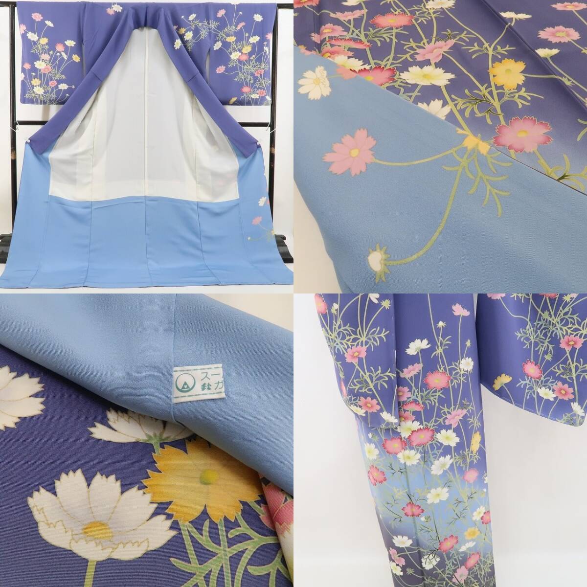 新品 鈴乃屋謹製 手描き友禅 秋桜 コスモス“花の調べに心澄ませば今か 