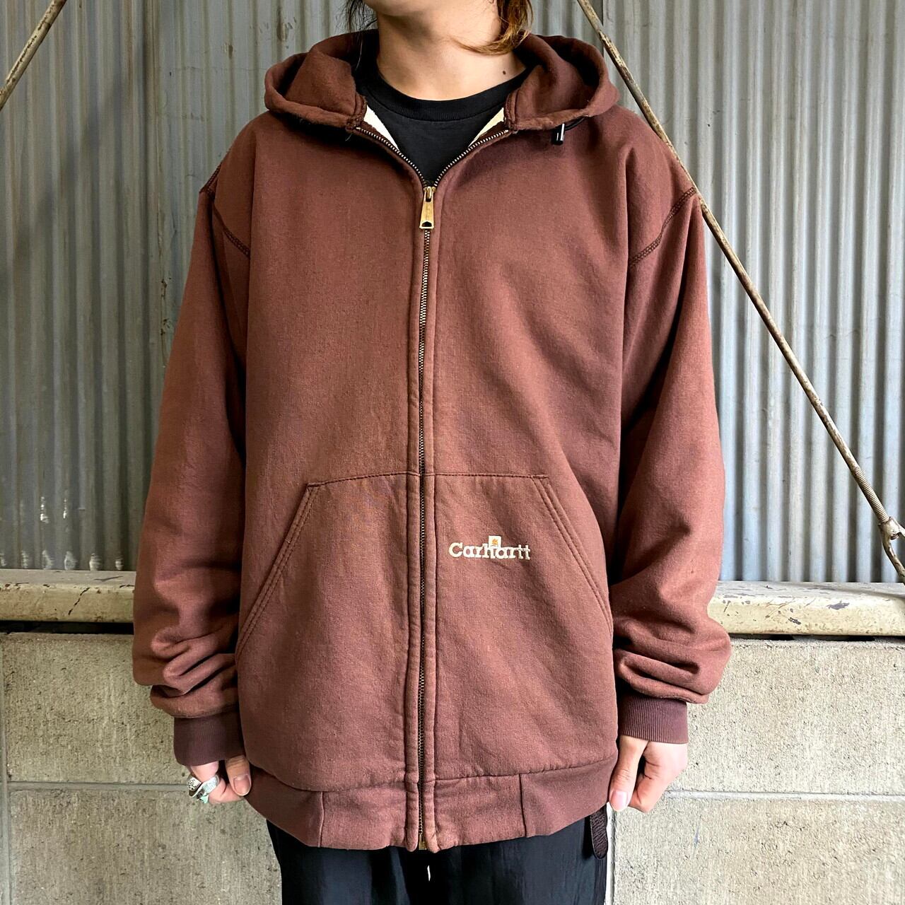 90年代 カーハート ワンポイントロゴ フルジップパーカー メンズXL相当 古着 90S ビンテージ ヴィンテージ Carhartt  スウェットパーカー メッシュライナー ブラウン 茶色【パーカー】【AL20】 | cave 古着屋【公式】古着通販サイト