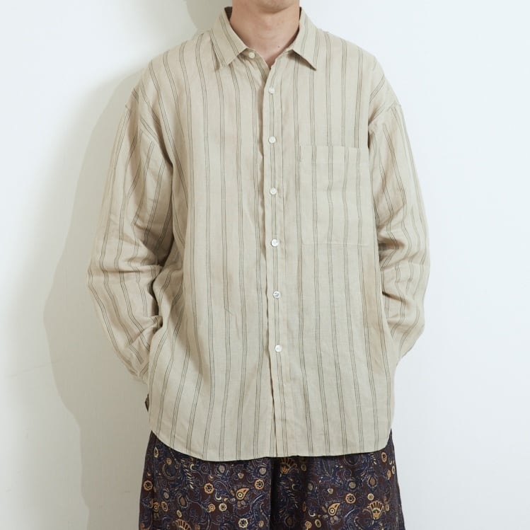 LINEN STRIPE BIG SH / リネンストライプBIGシャツ(BEIGE) | KICS