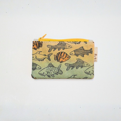 Ashi｜亜紙 Flat Pouch S＊Cambodia Fishes 淡水魚柄 紙ポーチ  バナナ ハンドメイド